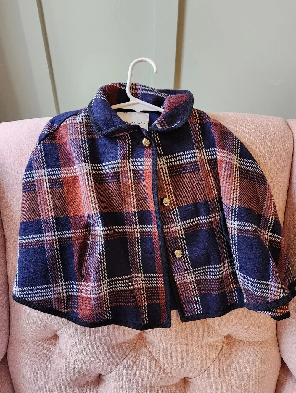 Janie and Jack Navy & Orange Plaid Cape Jacket 3/4 3t Fall Halloween